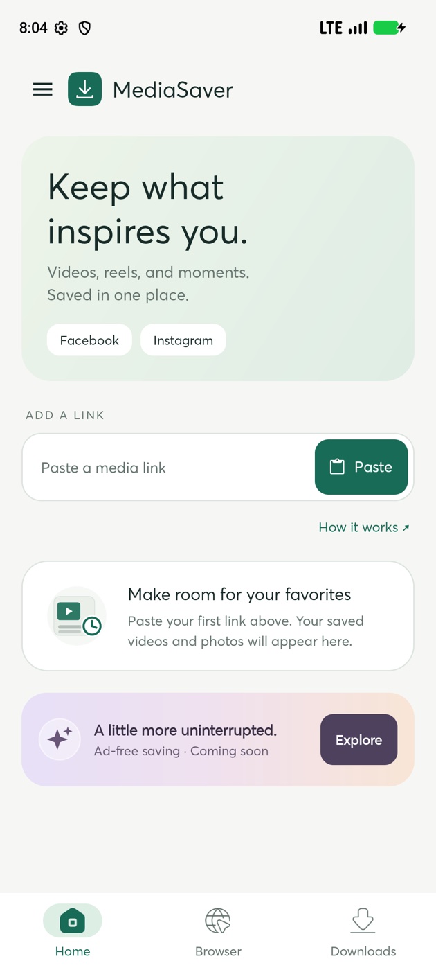 The MediaSaver home screen
